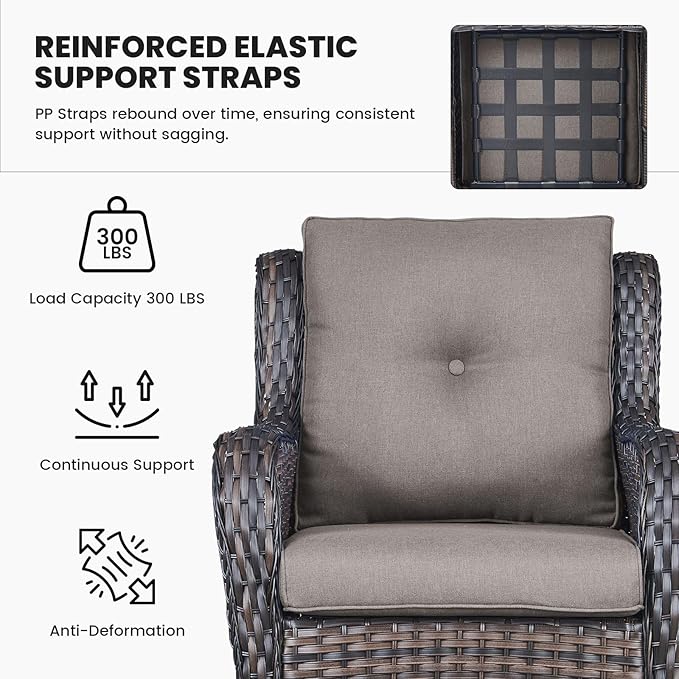 Belord Outdoor Wicker Furniture 5 Pieces Patio Furniture Set Patio Chairs with Ottomans and Side Table Conversation Set for Porch Garden Deck Balcony Poolside