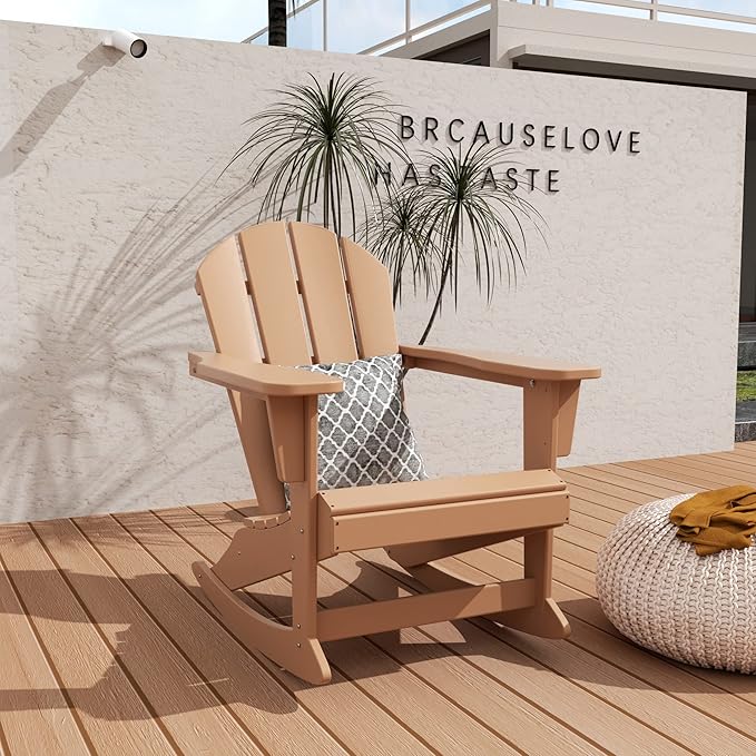 WO WESTIN OUTDOOR HDPE Laguna Outdoor Rocking Poly Adirondack Chair, Teak