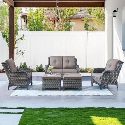 Belord Outdoor Wicker Furniture 5 Pieces Patio Furniture Set Patio Wicker Chairs with Ottomans Conversation Set for Porch Garden Deck Balcony Poolside