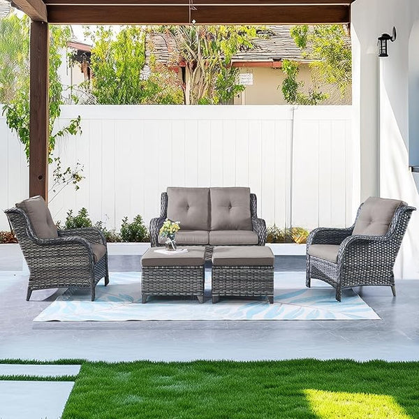 Belord Outdoor Wicker Furniture 5 Pieces Patio Furniture Set Patio Wicker Chairs with Ottomans Conversation Set for - Photo 1