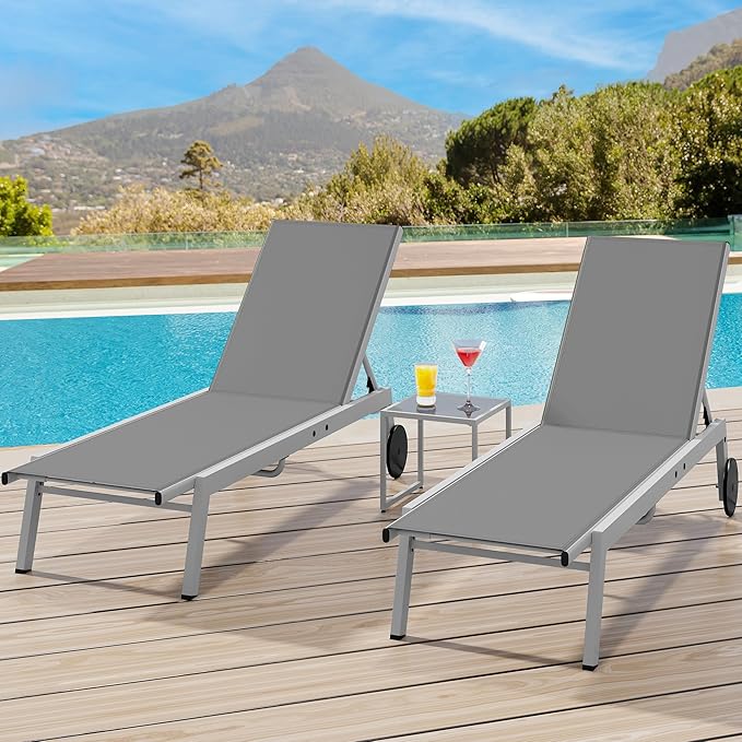 YITAHOME Outdoor Chaise Lounge Chairs Set of 3, Pool Loungers with Side Table, 5-Position Adjustable Backrest - Photo 7