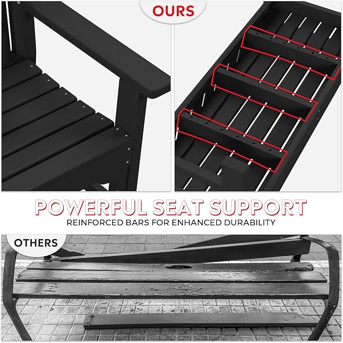 Costaelm Garden Bench, Farmhouse Park Front Porch for Entryway Bench Outdoor Seating Low Bench Patio Bench Outside/Indoor, Black
