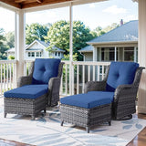 Belord Outdoor Swivel Chairs Set of 2, Patio Wicker Rocker Chairs with Ottomans - Photo 1