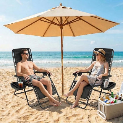 TLSUNNY Zero Gravity Chair Set of 2, Outdoor Folding Lounge W/Detachable Headrest & Holder Tray, Adjustable Textilene Lawn Reclining, No Assembly Required, for Patio, Garden, 330LBS (1, Black)