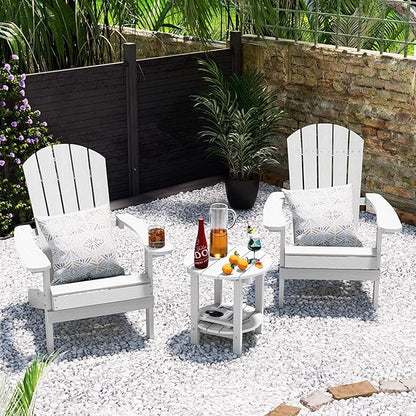 YEFU Adirondack Side Table, 18" Double Outdoor Side Table Set of 2, Poly Lumber end Table, Weather Resistant for Indoor, Patio, Pool, Porch, Backyard-White