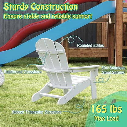 Giantex HDPE Kids Adirondack Chair - All-Weather Lawn Toddler Chair with Ergonomic Design, Children’s Outdoor Chair for Toddlers Ages 3-8, Kid’s Patio Furniture for Deck, Garden (1, White)
