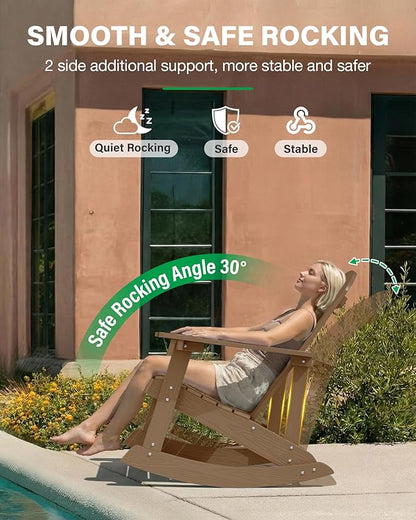 YEFU Outdoor Rocking Chair Set of 4,Adirondack Rocking Chair,Patio Rocker Chair with Wide Back,Oversized Rocker Chair Look Like Real Wood, for Lawn, Porch, Backyard, Indoor and Garden(Teak)