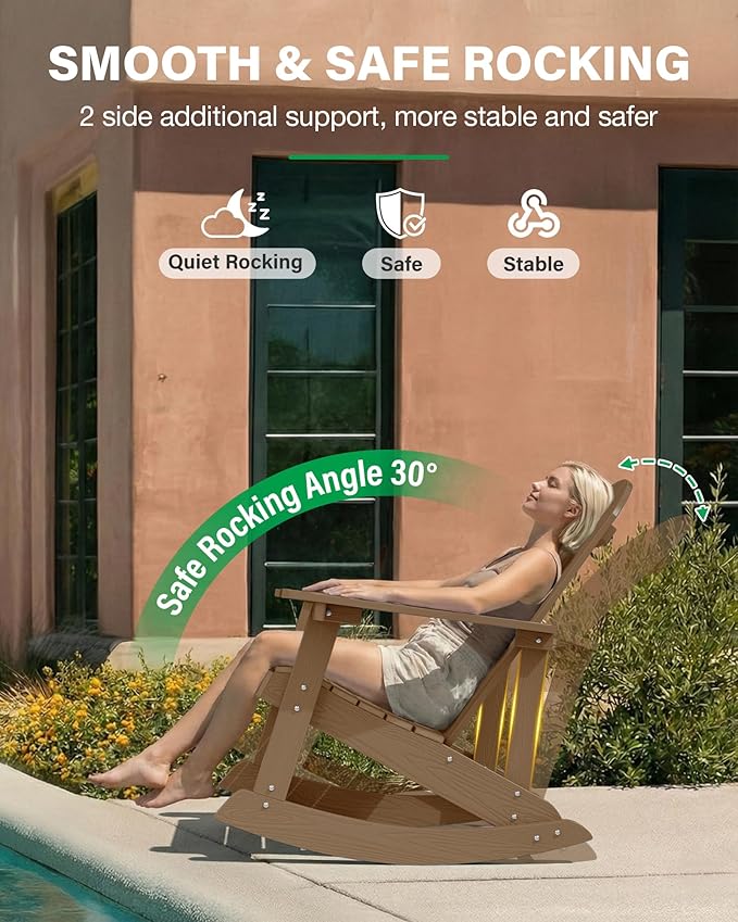 YEFU Outdoor Rocking Chair Set of 2,Adirondack Rocking Chair,Patio Rocker Chair with Wide Back,Oversized Rocker Chair Look Like Real Wood, for Lawn, Porch, Backyard, Indoor and Garden(Teak)