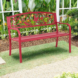 Giantex 50”Outdoor Bench with Cast Iron Backrest & Ergonomic Armrest, 600 lbs Steel Metal Frame - Photo 8