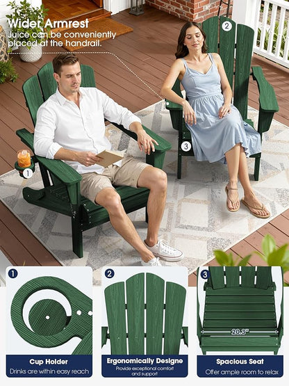 KINGYES Folding Adirondack Chair Set of 4, HDPE All-Weather Folding Adirondack Chair, Green