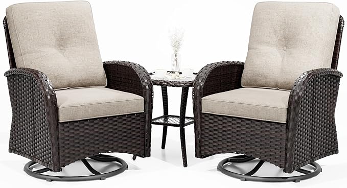 Joyside Outdoor Swivel Rocker Chairs, 3 Piece Wicker Patio Set with Thickened Cushions, High Back, Deep Seating - Photo 1