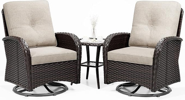 Joyside Outdoor Swivel Rocker Chairs, 3 Piece Wicker Patio Set with Thickened Cushions, High Back, Deep Seating - Photo 1