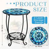 Outdoor Side Table Round Small Mosaic Patio Accent Indoor End Plant Coffee Tea Table for Yard Patio Porch Garden Living - Photo 3