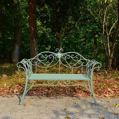 Retro Outdoor Bench Rustic Metal Garden Bench 2 People Outdoor Bench Garden Bench Front Porch Furniture Patio Lawn Yard Park, Indoor and Ourdoor Decor(Green)