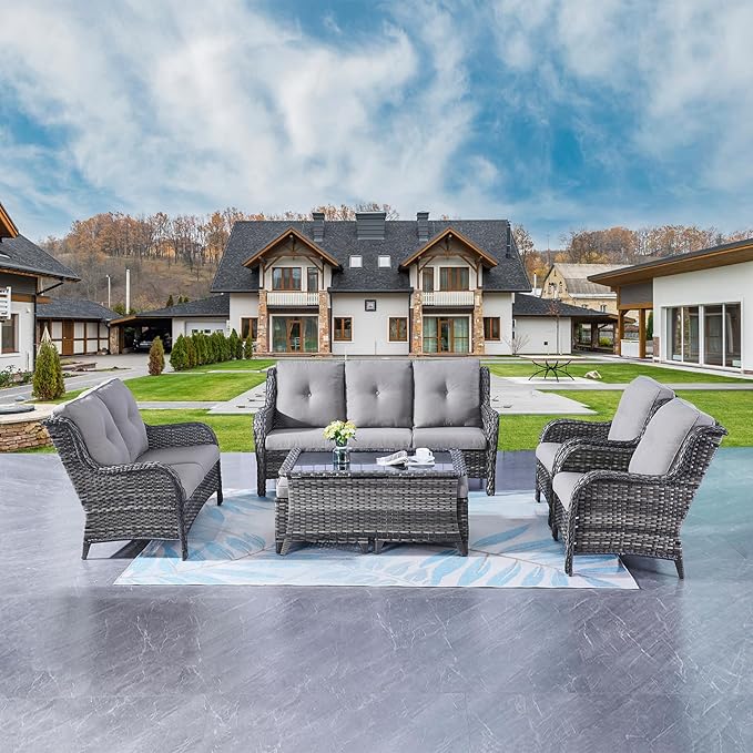 Rilyson Outdoor Patio Furniture Sofa Set - 7 PC Rattan Wicker Patio Sectional Conversation Sets with Sofa, Loveseat - Photo 7