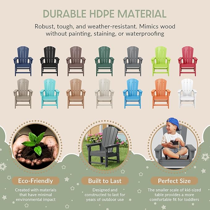 WestinTrends Malibu Kids Outdoor HDPE Adirondack Plastic Patio Chair, Gray