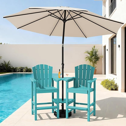 KINGYES Tall Adirondack Chair Set of 4 with 9FT Umbrella, HDPE Tall Adirondack Barstools with Double Connecting Trays, All Weather Resistant Embossed Bar Height Adirondack Chair, Aruba