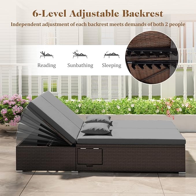 Tangkula Outdoor Rattan Daybed with 6-Level Adjustable Backrests - Photo 5