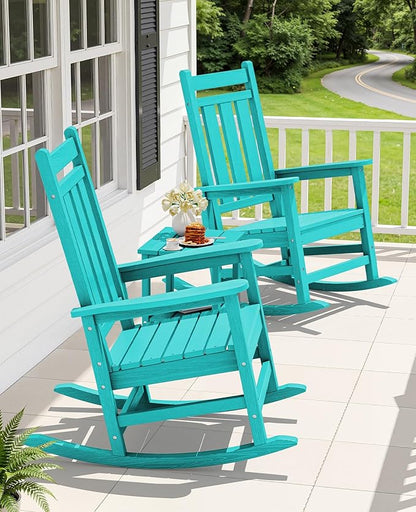 KINGYES Oversized Outdoor Rocking Chair, All-Weather Patio Rocking Chairs for Porch, HDPE Outdoor Patio Rockers with High Back & Wide Seat for Garden, Lawn, Aruba