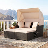 Tangkula Patio Rattan Daybed with Retractable Canopy, Outdoor Wicker Sunbed with 2 Foldable Side Tables - Photo 3
