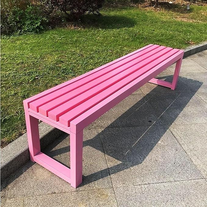 Pink Backless Outdoor Metal Bench - Sturdy 2-Person Garden Furniture, Weatherproof Steel Frame for Patio, Yard, Porch, Entryway - 47in Durable Design