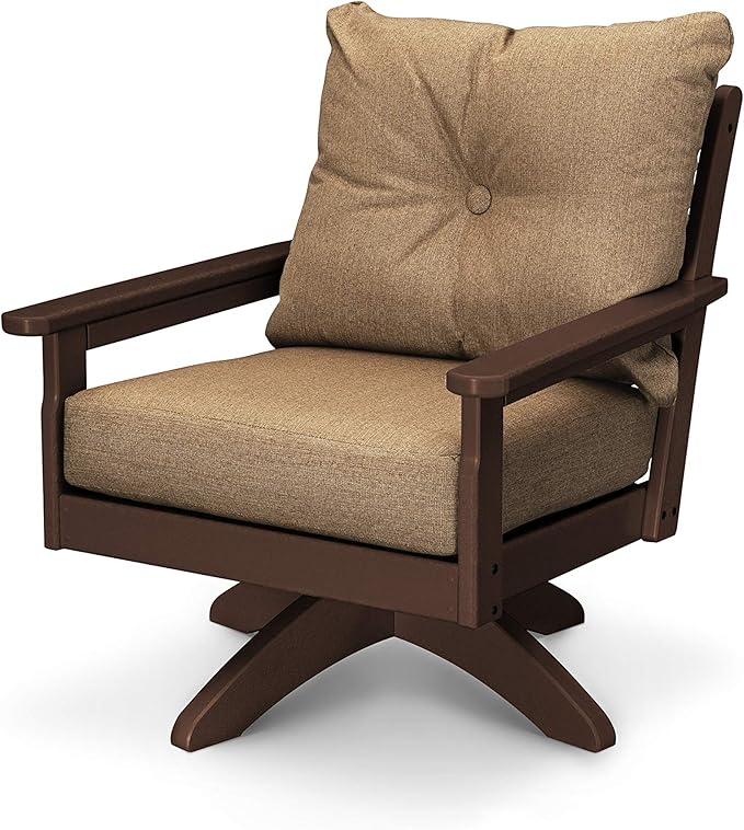 POLYWOOD® Vineyard Deep Seating Swivel Chair in Mahogany/Sesame - Photo 1