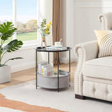 VECELO Round Side/End Table with Fabric Storage Basket，Metal Anti-Rust and Waterproof Small Bedside Nightstand with - Photo 2