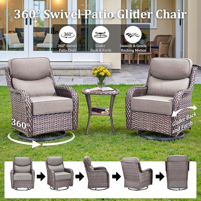 Luxury High Back Patio Furniture Set with 6-Inch Thick Cushions, 4-Pieces Outdoor Furniture with Swivel Chairs Fire Pit - Photo 2