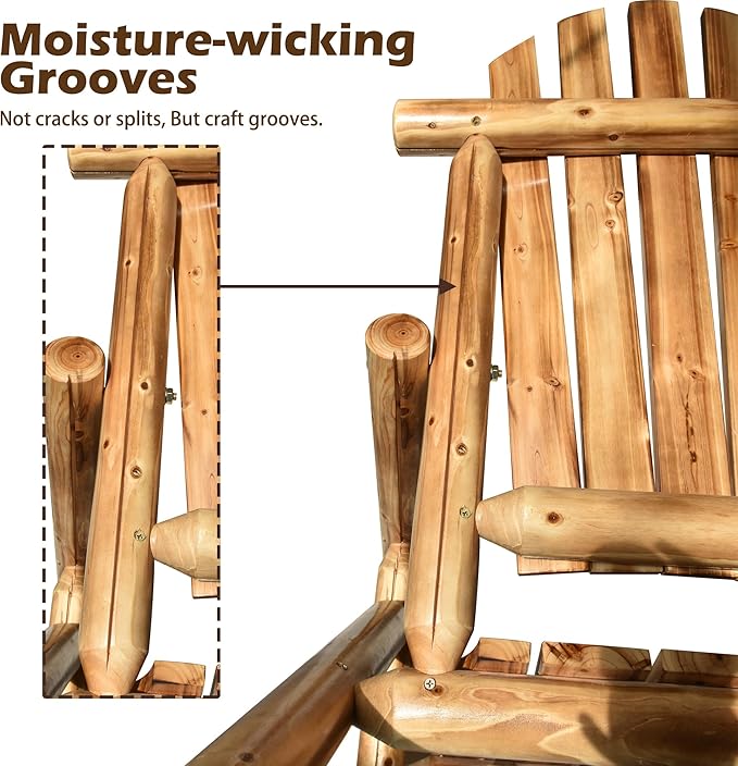 Anraja Wooden Adirondack Chair Outdoor Wood Log Furniture Porch Patio Outside Rustic Seating Indoor Lawn Lounge Country Deck Farmhouse Fire Pit, Brown 42.12in Tall