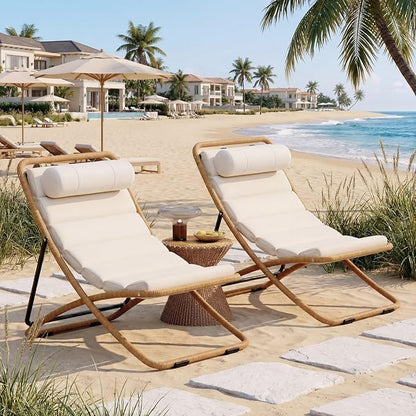 Outdoor Chaise Lounge Chair Set of 2, Patio Chaise Lounge Recliner, Poolside Chaise Lounge with Thick All-Weather Cushions for Patio, Deck and Backyard(D)