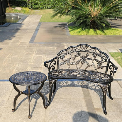 KAILI Outdoor Cast Aluminum Side Table Patio Side Table Backyard, Pool, Indoor, Easy Maintenance and Weather Resistant Coffee Table Porch Table Bistro Table (18.5round-Bronzed)