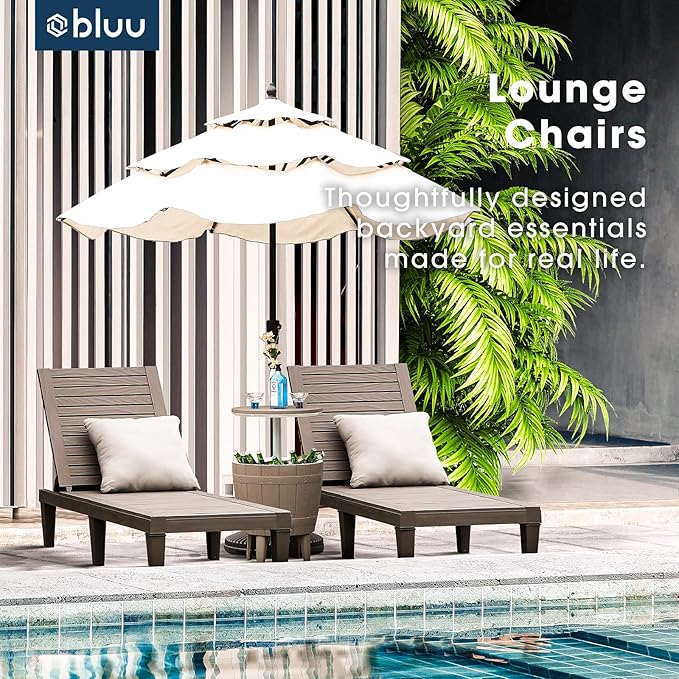 BLUU Chaise Lounge Outdoor | Lounge Chairs for Outside|Adjustable with 5 Positions| Wood Texture Design | Waterproof | Easy to Assemble | Max Weight 330 lbs| Pool Lounge Chairs| Set of 2