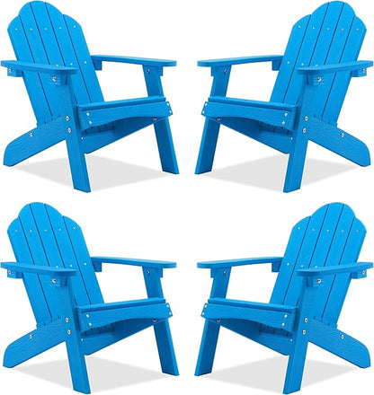 LUE BONA Kids Adirondack Chair Set of 4 - Blue Poly Lumber Plastic, Weather Resistant Toddler Outdoor Patio Lounge Chair for Balcony, Backyard