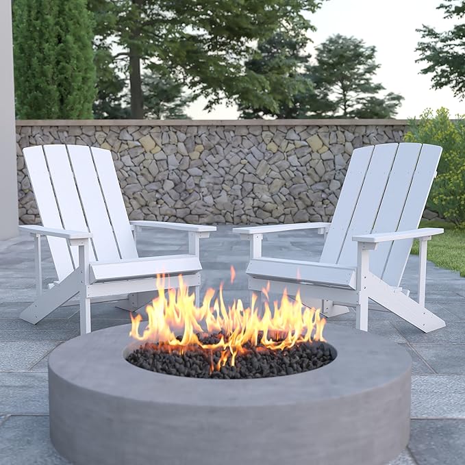 Flash Furniture Charlestown Poly Resin Adirondack Chair - White - All Weather - Indoor/Outdoor - Set of 2 - Photo 2