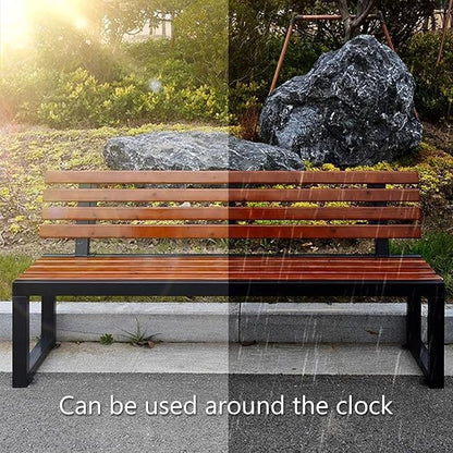 Metal Garden Bench, Outdoor Benches Weatherproof with Cast Iron Frame, Gym Shopping Mall Rest Row Chair for Porch, Patio, Lawn, Balcony, Backyard