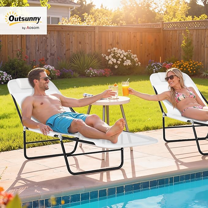 Outsunny Folding Chaise Lounge Chair, Pool Sun Tanning Chair, Outdoor Lounge Chair with Reclining Back - Photo 2