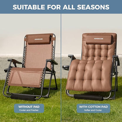 HOMSHADE XXL Zero Gravity Chair with Cushion, 33In Oversized Zero Gravity Lounge Chair, Patio Outdoor Recliner Chair for Indoor Outdoor with Headrest, Cup Holder, Footrest Support 500Lbs, Brown