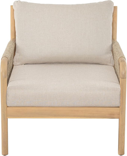 Christopher Knight Home Casper Acacia Wood Lounge Chair Outdoor with Removable Cushion, Wooden Patio Accent Chair with Woven Rope Details, Outdoor Armchair for Patio Furniture Set, Light Teak+Beige