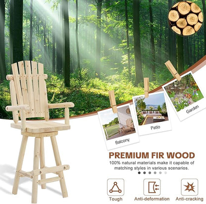 HOMEDIARY Solid Wood Swivel Adirondack Bar Chairs Set of 2, Outdoor Bar Height Barstools Chairs Set with High Back and Footrest, 29.9" High Top Chair for Deck Pub, 500 LBS Capacity, Natural