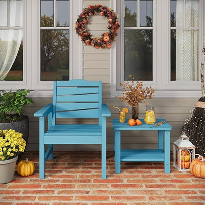 Weatherproof Patio Chair, HIPS Outdoor Dining Chair with Ergonomics Wide Seat, 400lbs Capacity Outdoor Chairs for Garden, Porch, Lawn & Backyard, Lake Blue