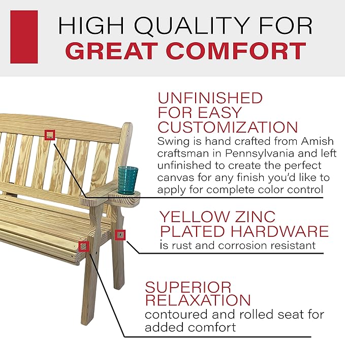 Amish Casual Heavy Duty 800 Lb Mission Pressure Treated Garden Bench with Cupholders (4 Foot, Unfinished)
