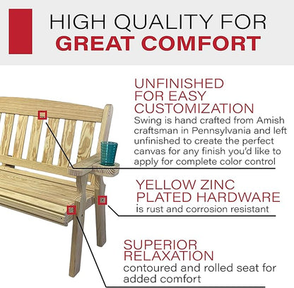 Amish Casual Heavy Duty 800 Lb Mission Pressure Treated Garden Bench with Cupholders (4 Foot, Unfinished)