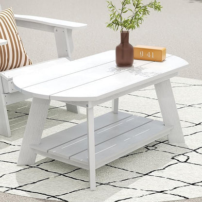 WestinTrends Tuscany Outdoor Coffee Table, All Weather HIPS 2 Tier Patio Adirondack Coffee Table, White