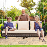 3-Person Wicker Porch Swing Chair Heavy Duty 900 LBS Outdoor Rattan Patio Swing Chair w/Cup-Holder & Steel Chains - Photo 7