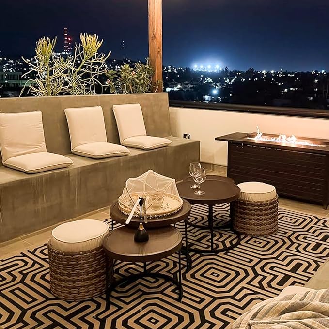 EAGLE PEAK Sunset Dune Collection Round Modern Nesting Coffee Tables, Wood Grain Top Stacking Accent Tables, Matching Ottoman, Indoor Outdoor, Set of 3, Brown