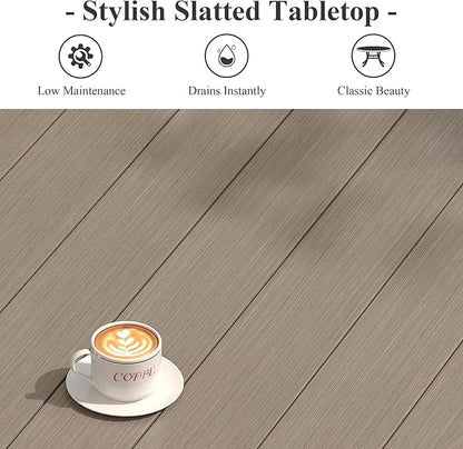 Outdoor Dining Table with Storage Shelf, 28" All-Weather Round Patio Dining Table for 2, Metal Patio Table for Garden Lawn Porch Deck Yard, Grey
