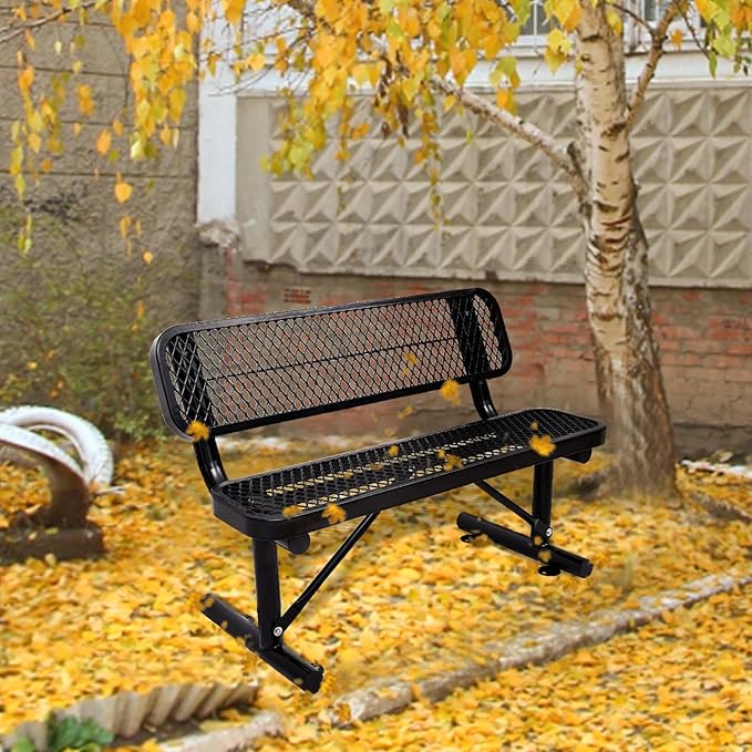Heavy-Duty Park Bench for Outside - Black Coated Outdoor Furniture Steel Bench, Commercial-Grade Outdoor Benches Weatherproof for Park, Patio, Porch (Portable with Back) (Black, 4FT)