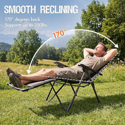 Portal Portable Zero Gravity Chair, Lounge Chair Outdoor Oversized Zero Gravity Chair Folding Lounge Chair with Adjustable Pillows and Cup Holder for Poolside Backyard and Lawn, Support 350lbs