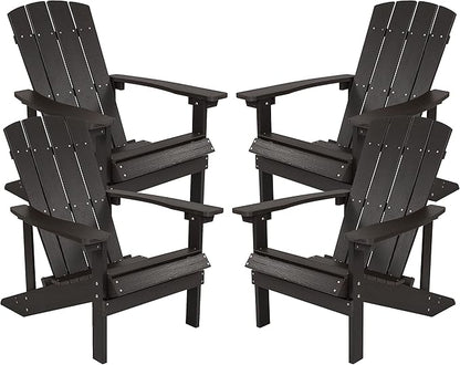 Flash Furniture Charlestown Indoor/Outdoor Faux Wood Adirondack Chairs, Weather-Resistant Polyresin Patio Adirondack Chairs, Set of 4, Navy
