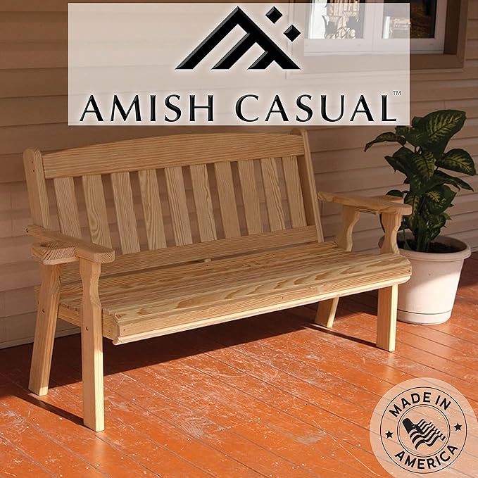 Amish Casual Heavy Duty 800 Lb Mission Pressure Treated Garden Bench with Cupholders (5 Foot, Unfinished)